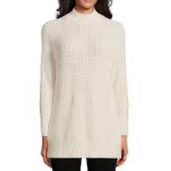 Land's End Sweater Drifter Cotton Mock Turtleneck Tunic Length Loose Fit Black M - Picture 5 of 9